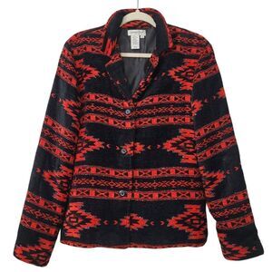 Coldwater Creek Aztec Beaded Chenille Jacket Sz M Red Button‎ Front Southwestern